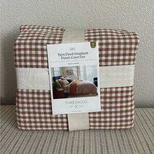 NWT King Mini Gingham Duvet and Sham Set Camel - Threshold